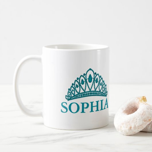 Prinzessincrown Teal Monogram Name Tiara Kaffeetasse (Mit Donut)