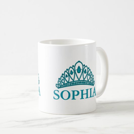 Prinzessincrown Teal Monogram Name Tiara Kaffeetasse (VorderseiteRechts)