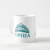 Prinzessincrown Teal Monogram Name Tiara Kaffeetasse (Vorderseite Links)