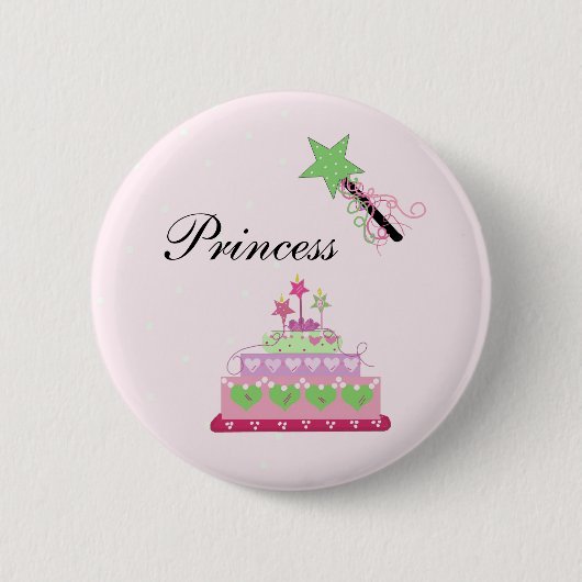 Prinzessinentorte und grüner Zauberstab Button (Vorderseite)