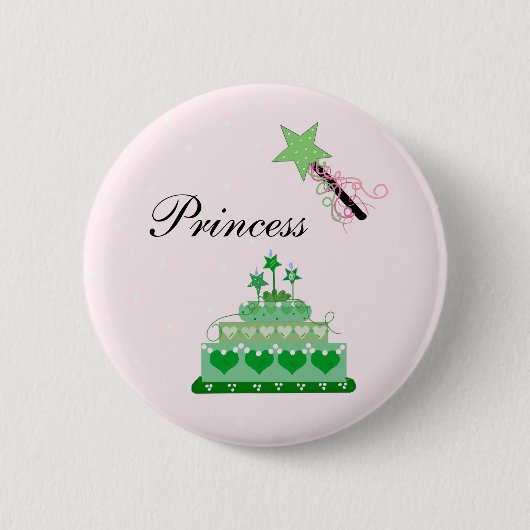 Prinzessinentorte und grüner Zauberstab Button (Vorderseite)