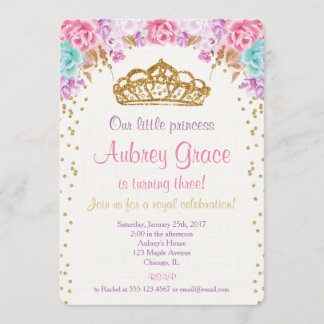 Prinzessingeburtstagseinladung, rosa lila Gold Einladung