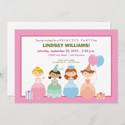 Prinzessinnen All in einer Reihen-Prinzessin Party Einladung (Vorne/Hinten)