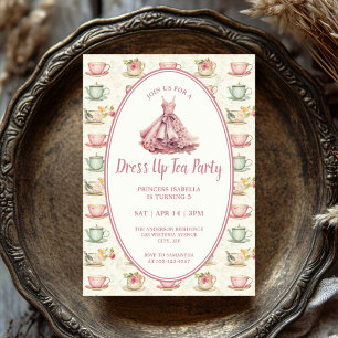 Prinzessinnen Anzieh Tee Party Rosa Blumenmuster Einladung