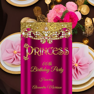 Prinzessinnen-Geburtstag Helles Rosa Diamant Gold  Einladung