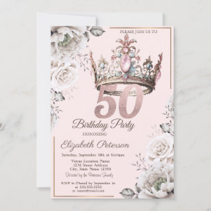 Prinzessinnen-Krone Floral 50. Geburtstagsfeier Einladung