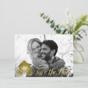 Prinzessinnen-Kutsche mit goldenem Buch Save-the-D Einladung