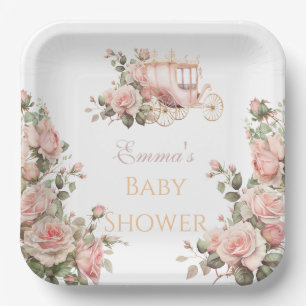 Prinzessinnen-Kutsche Vintage Rosa Rosen Baby Show Pappteller