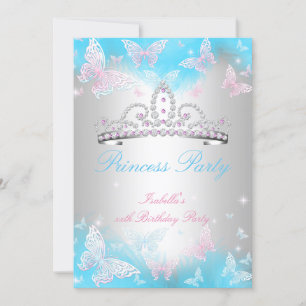 Prinzessinnen-Party Türkisblaue Tiara Rosa Schmett Einladung