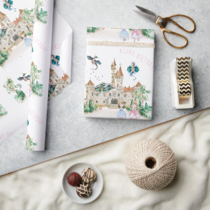 Prinzessinnen, Ritter & Drachen Märchen Geburtstag Geschenkpapier