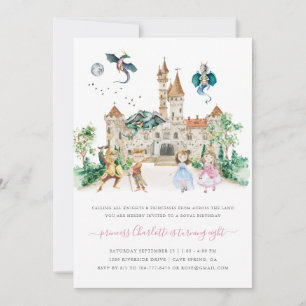 Prinzessinnen, Ritter & Dragons Fairy Tale zum Geb Einladung