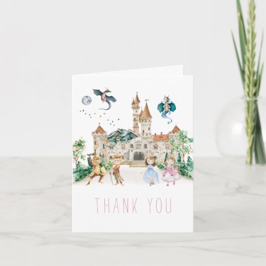 Prinzessinnen, Ritter und Drachen Märchen Dankeskarte (Vorderseite)