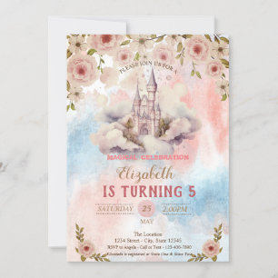 Prinzessinnen Schloss Aquarell Blumen Spritzer Geb Einladung