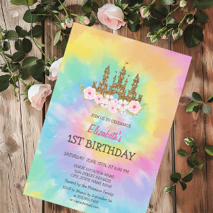 Prinzessinnen-Schloss Blumen Tie Dye Geburtstag Einladung