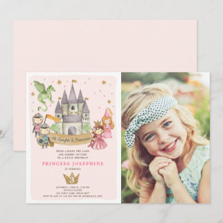 Prinzessinnen und Knights Girl zum Geburtstag Einl Einladung