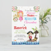 Prinzessinnen und Piraten Gemeinsame Geschwister G Einladung (Stehend Vorderseite)