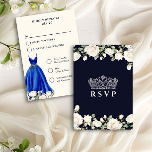 Prinzessinnenkleid Blaue Quinceanera-Menüoptionen RSVP Karte