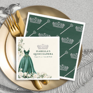 Prinzessinnenkleid Smaragdgrün und cremefarbene Bl Serviette
