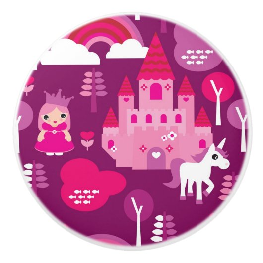 Prinzessinschloss und Einhornregenbogen Keramikknauf (Vorderseite)