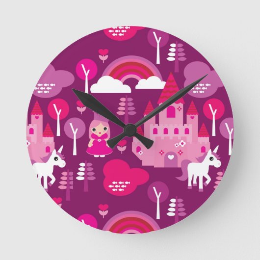 Prinzessinschloss und Einhornregenbogen Runde Wanduhr (Vorderseite)