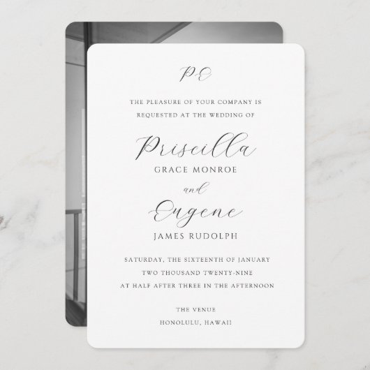 Priscilla Classic Wedding Einladung (Vorne/Hinten)