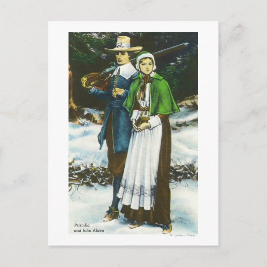 Priscilla und John Alden Scene Postkarte (Vorderseite)