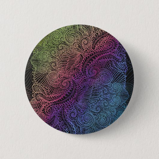 Prismatischer Swirl | Rainbow Fraktal Feather Art Button (Vorderseite)