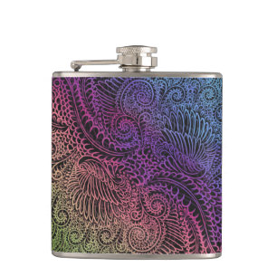 Prismatischer Swirl Rainbow Fraktal Feather Art Flachmann
