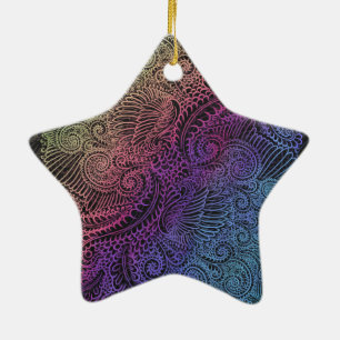 Prismatischer Swirl   Rainbow Fraktal Feather Art Keramikornament