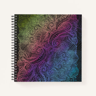 Prismatischer Swirl   Rainbow Fraktal Feather Art Notizblock