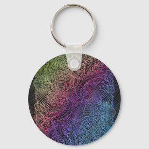 Prismatischer Swirl   Rainbow Fraktal Feather Art Schlüsselanhänger