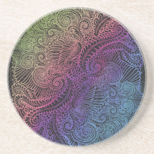 Prismatischer Swirl   Rainbow Fraktal Feather Art Untersetzer