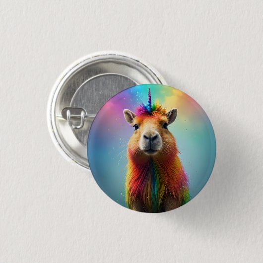 Prismhorn: Der Regenbogen Capybaraicorn Button (Vorne & Hinten)