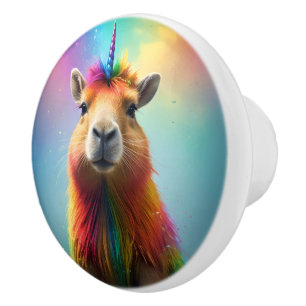 Prismhorn: Der Regenbogen Capybaraicorn Keramikknauf