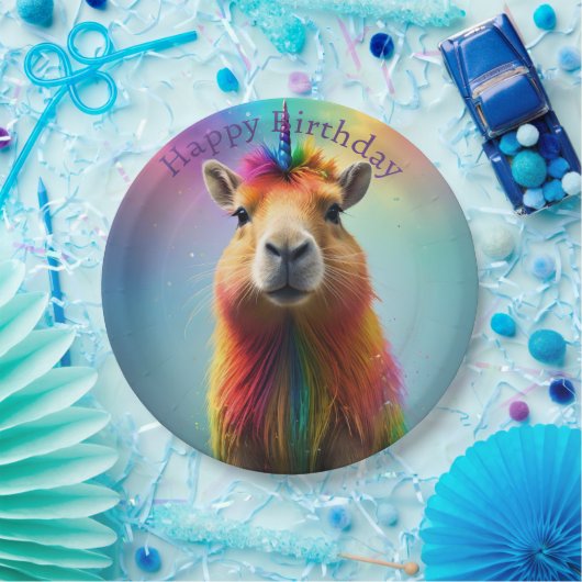 Prismhorn: Der Regenbogen Capybaraicorn Pappteller (Party)