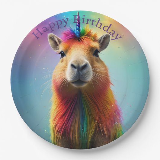 Prismhorn: Der Regenbogen Capybaraicorn Pappteller (Vorderseite)