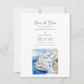Pristine Blau und Weiß Santorini Save The Date (Vorderseite)