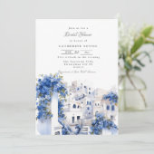 Pristine Blau-Weiß-Santorini-Brautparty Einladung (Stehend Vorderseite)