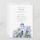 Pristine Blue and White Santorini Wedding Einladung (Vorderseite)