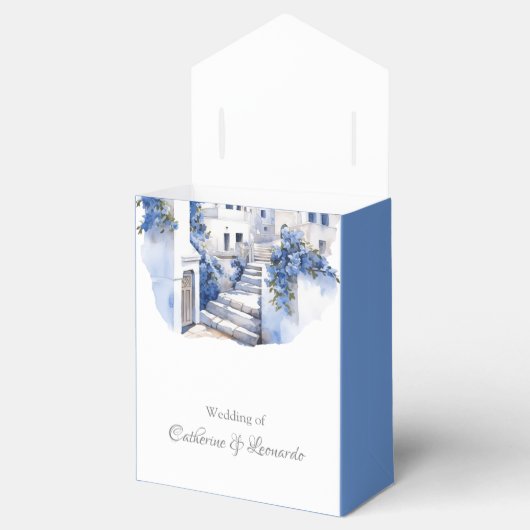 Pristine Blue and White Santorini Wedding Geschenkschachtel (Geöffnet)