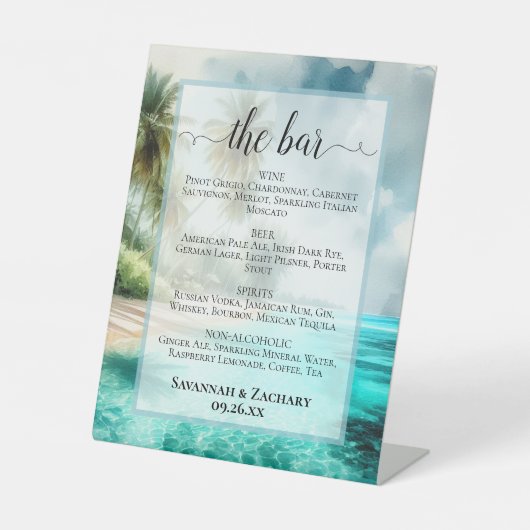 Pristine Tropical Beach Wedding Drinks or Bar Menu Sockelschild (Vorderseite)