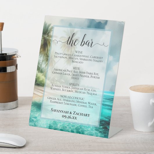 Pristine Tropical Beach Wedding Drinks or Bar Menu Sockelschild (In SItu)