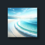Pristine Turquoise Ocean Wave on White Sand Beach  Leinwanddruck<br><div class="desc">A stunningly bright and airy digital masterpiece featuring a crystal-clear turquoise wave gently washing over a pure white sand beach. The composition radiates peace and cleanliness with its soft lighting and expansive blue horizon. Perfect for modern bathrooms,  bright coastal living rooms,  or professional wellness spaces.</div>