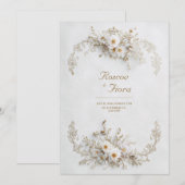 Pristine White Floral Gold Vine Elegant Wedding Einladung (Vorne/Hinten)
