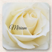 Pristine White Rose Nah-Up Foto Getränkeuntersetzer (Vorderseite)