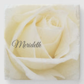 Pristine White Rose Nah-Up Foto Steinuntersetzer (Vorderseite)