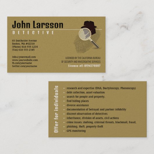 Privatdetektiv | Detektiv Visitenkarte (Vorne/Hinten)