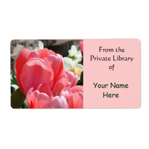 Private Bibliotheksbuch-Tags-Etiketten Rosa Tulpen