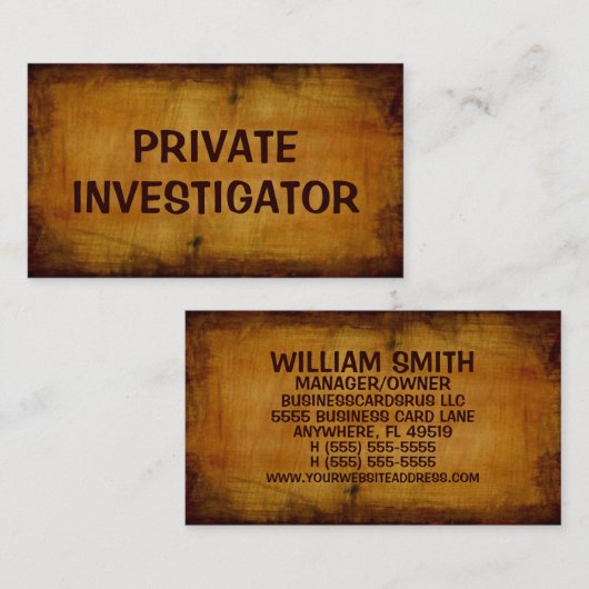 Private Ermittler Antike Visitenkarte (Vorne/Hinten)