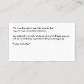 Private Ermittler Process Server Business Cards Visitenkarte (Rückseite)